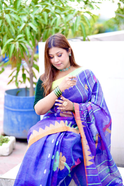 Blue Dual-Tone Monipuri Saree